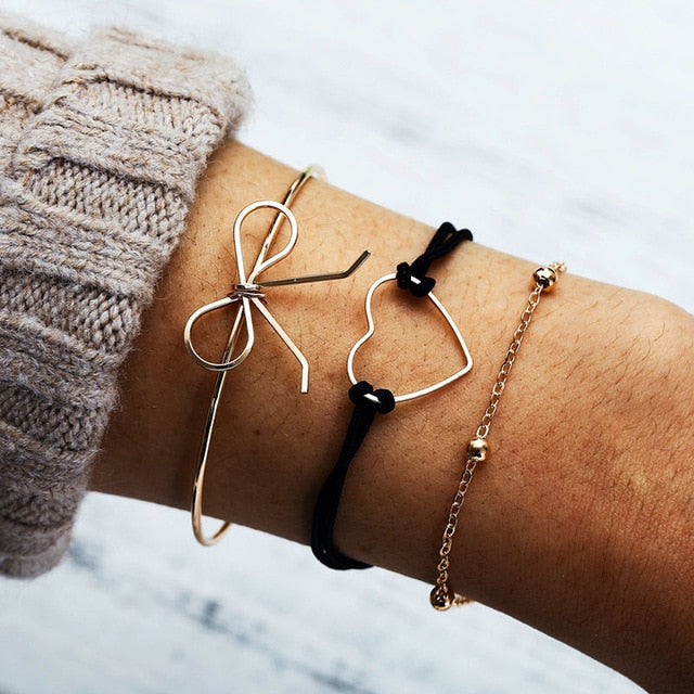 New Bohemian Black Rope Chain Bracelet Set For Women