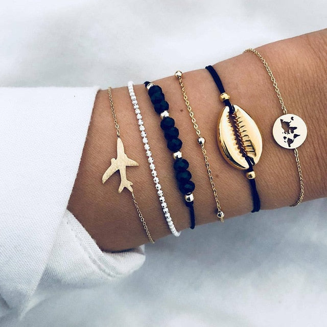 New Bohemian Black Rope Chain Bracelet Set For Women