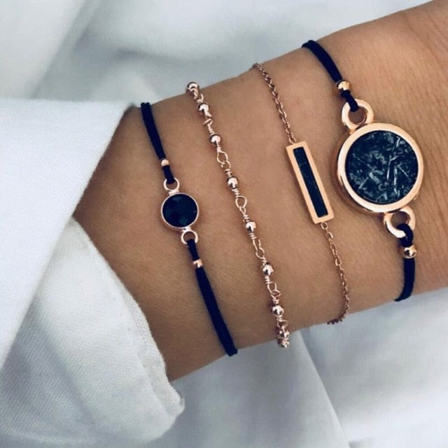 New Bohemian Black Rope Chain Bracelet Set For Women