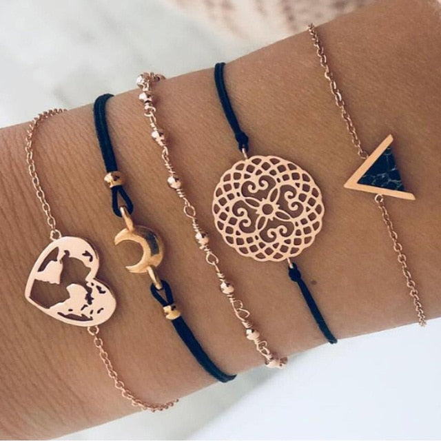 New Bohemian Black Rope Chain Bracelet Set For Women