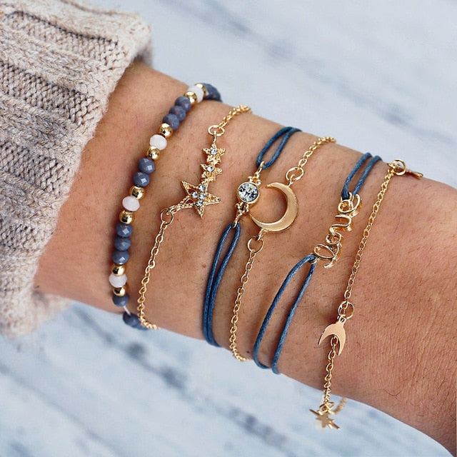 New Bohemian Black Rope Chain Bracelet Set For Women
