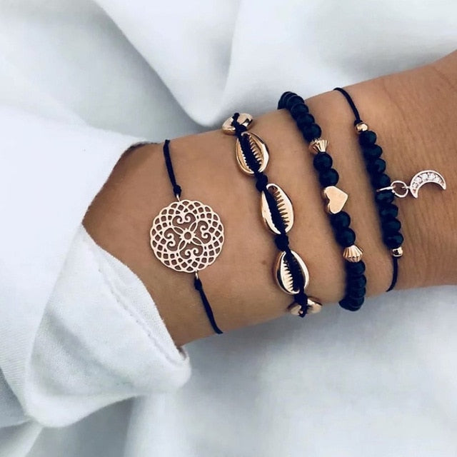 New Bohemian Black Rope Chain Bracelet Set For Women