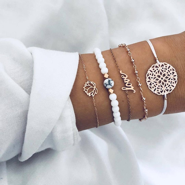 New Bohemian Black Rope Chain Bracelet Set For Women