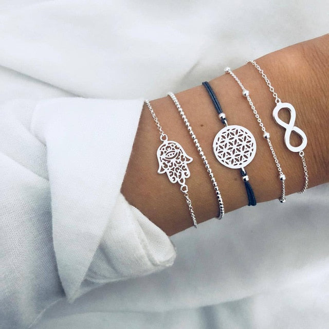 New Bohemian Black Rope Chain Bracelet Set For Women