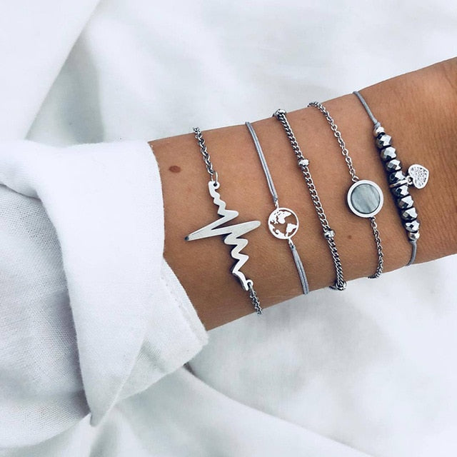 New Bohemian Black Rope Chain Bracelet Set For Women