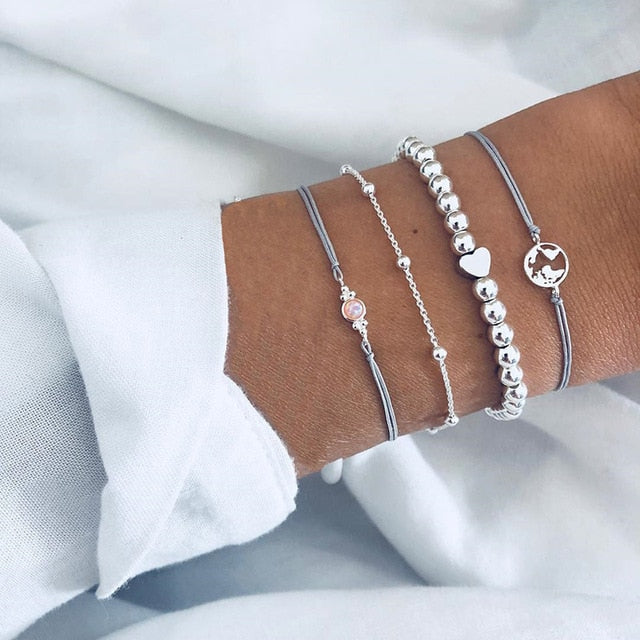 New Bohemian Black Rope Chain Bracelet Set For Women