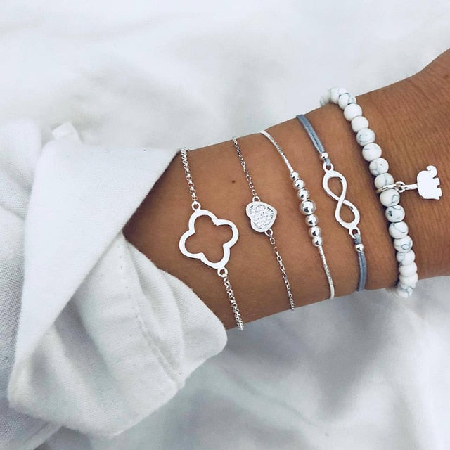 New Bohemian Black Rope Chain Bracelet Set For Women