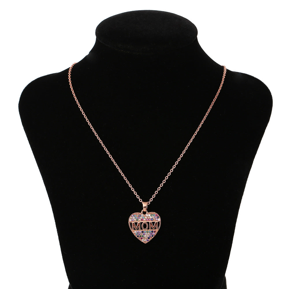Fashion Colorful Mom Cubic Zirconia Heart Necklace Pendant Decoration